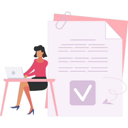 Femme d'affaires vérifie le contrat commercial  Illustration