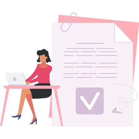 Femme d'affaires vérifie le contrat commercial  Illustration