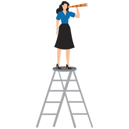 Femme d'affaires Vision et recherche d'opportunités de croissance  Illustration