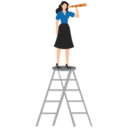 Femme d'affaires Vision et recherche d'opportunités de croissance  Illustration