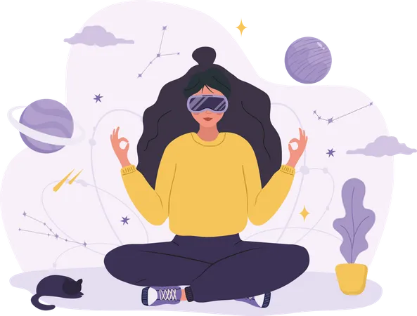 Femme à lunettes VR méditant et se relaxant  Illustration