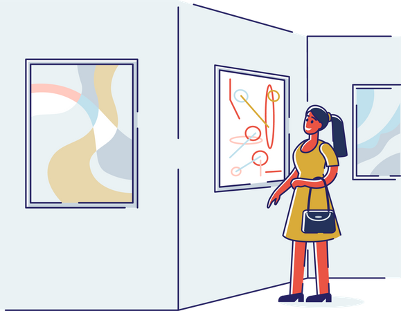 Femme dans une galerie d’art moderne  Illustration