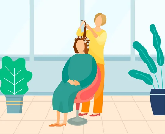 Femme dans un salon de coiffure  Illustration