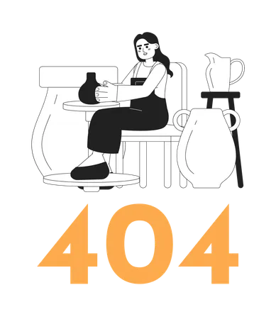 Femme dans un atelier de poterie et message flash d'erreur 404  Illustration