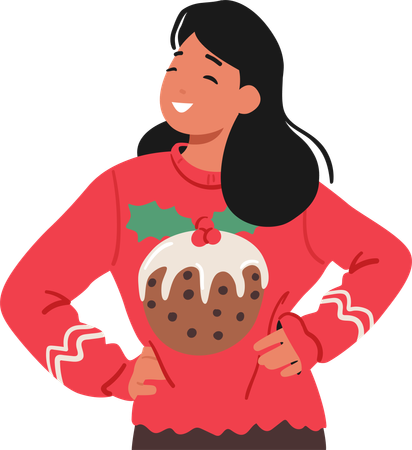 Femme dans un pull de Noël douillet  Illustration