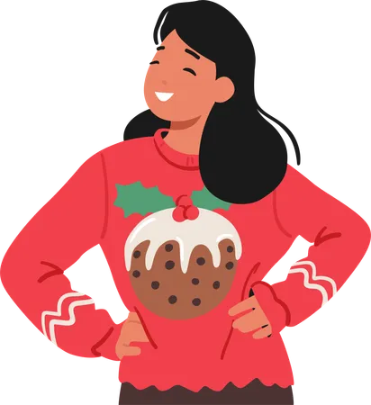 Femme dans un pull de Noël douillet  Illustration