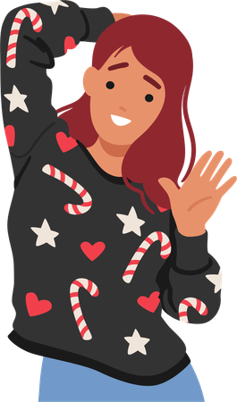 Femme dans un pull de Noël festif orné  Illustration