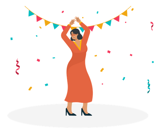 Femme dansant et appréciant la fête  Illustration