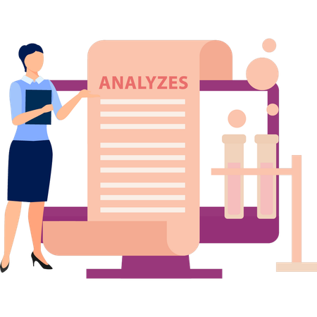 Une employée de bureau effectue une analyse sur un tube médical  Illustration