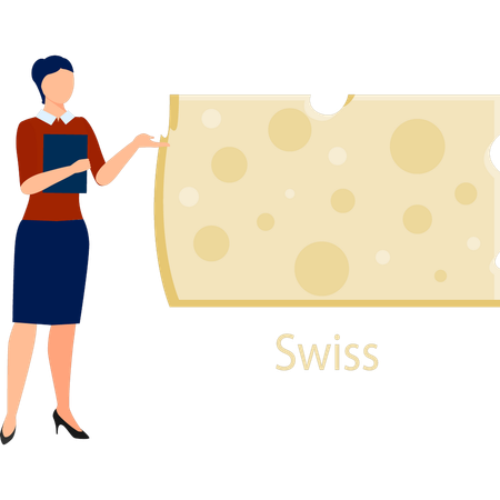 Une employée de bureau montre du fromage SWS  Illustration