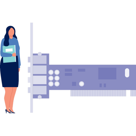 Une employée de bureau présente un système informatique  Illustration