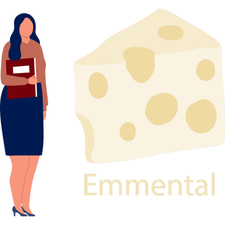 Une employée de bureau regarde du fromage Emmental  Illustration