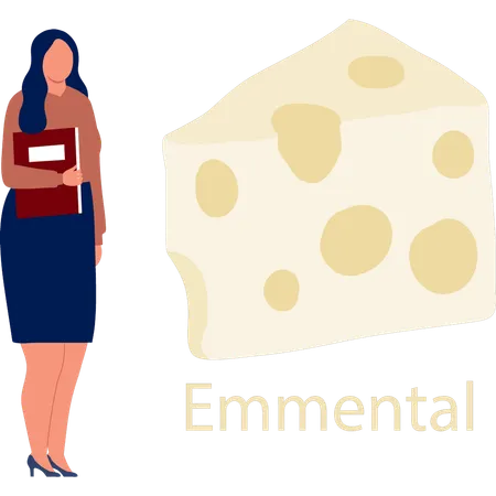 Une employée de bureau regarde du fromage Emmental  Illustration