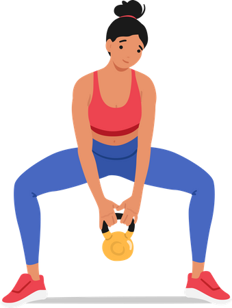 Femme déterminée de forme physique soulevant une kettlebell  Illustration