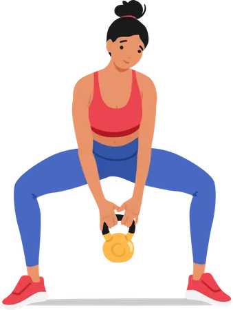 Femme déterminée de forme physique soulevant une kettlebell  Illustration