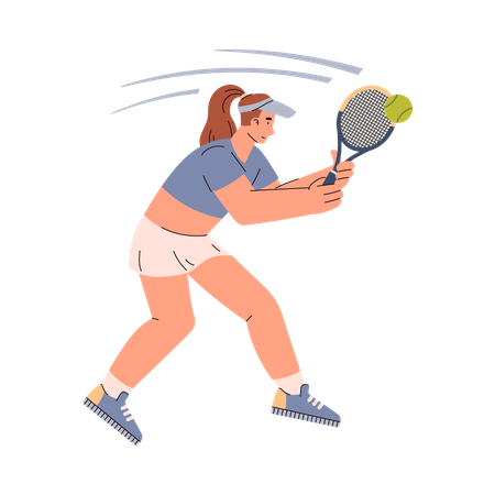 Femme de joueur de tennis frappant la balle avec une raquette  Illustration