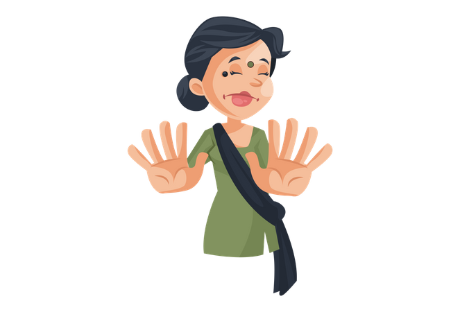 Femme de ménage disant non avec l'expression de la main  Illustration