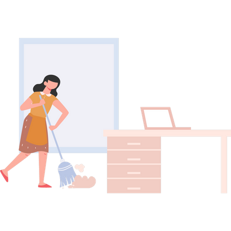 Femme de ménage nettoyant le sol  Illustration