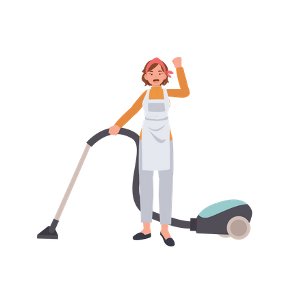 Femme de ménage, passer l'aspirateur sur le sol  Illustration