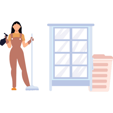 Femme de ménage représente le nettoyage  Illustration
