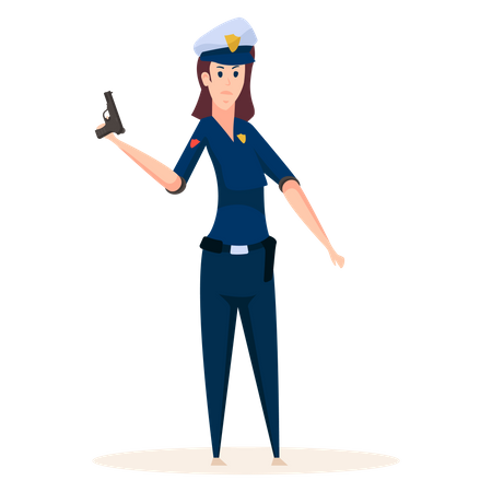 Femme de police tenant un pistolet à la main  Illustration