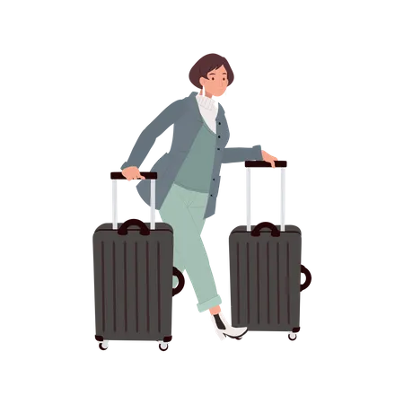 Femme de voyage avec bagage à main  Illustration