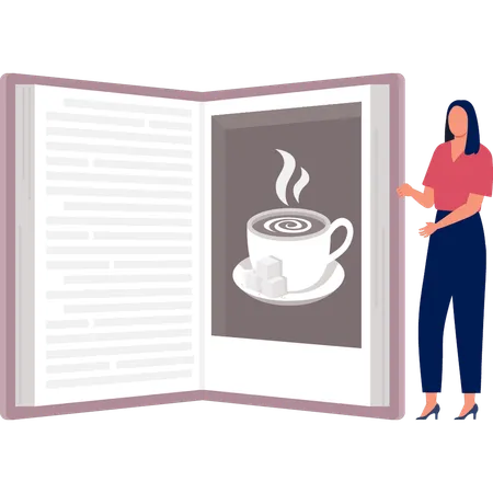 Femme debout à côté du livre  Illustration