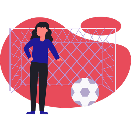 Femme debout à côté d'un support à filet  Illustration