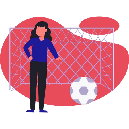 Femme debout à côté d'un support à filet  Illustration