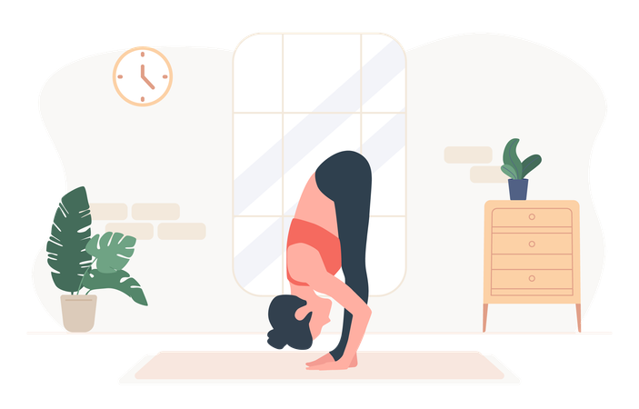 Femme debout, exercice de flexion en avant  Illustration