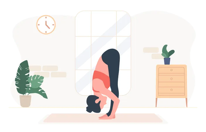 Femme debout, exercice de flexion en avant  Illustration