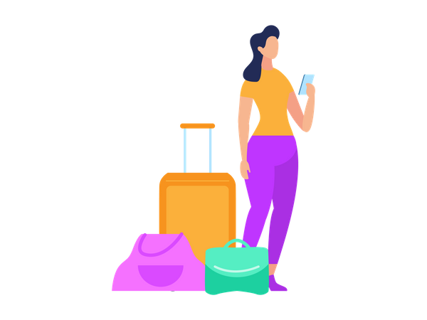 Femme debout avec bagages  Illustration