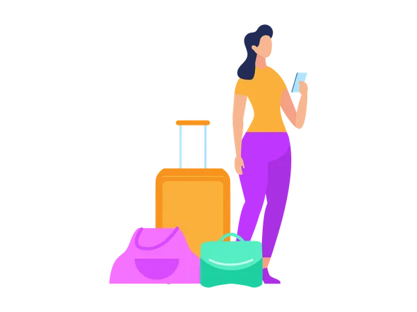 Femme debout avec bagages  Illustration