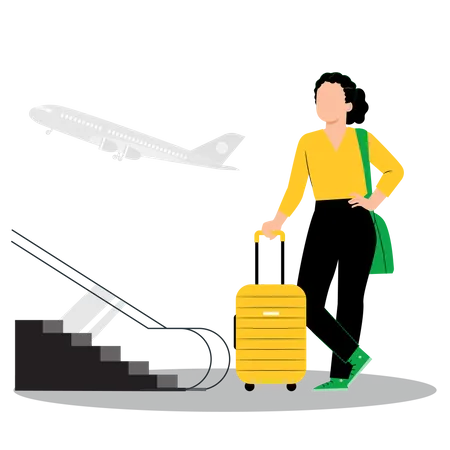 Femme debout avec des bagages à l'aéroport  Illustration