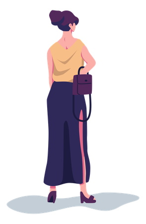 Femme debout avec sac à main  Illustration