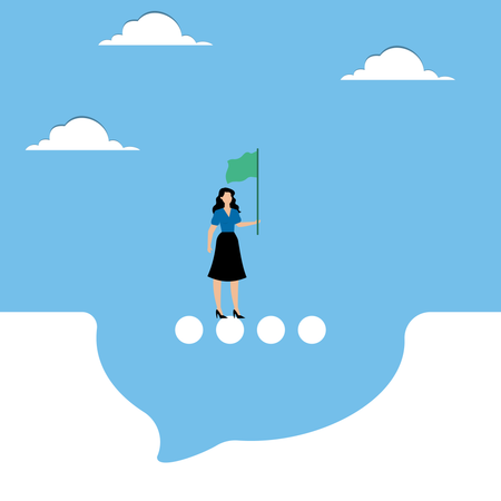 Femme debout avec un drapeau sur une bulle de dialogue  Illustration