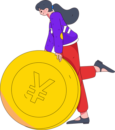 Femme debout avec une pièce de monnaie en yuan  Illustration