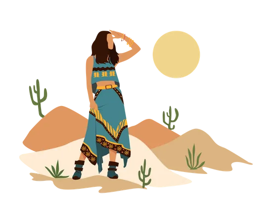 Femme debout dans le désert  Illustration