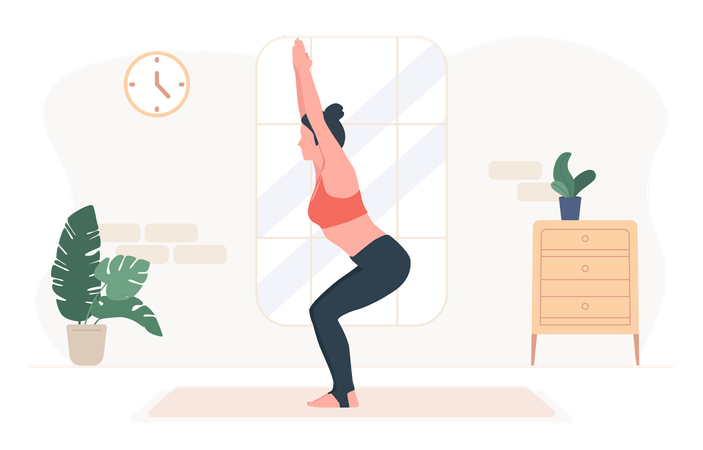 Femme debout dans l'exercice utkatasana  Illustration