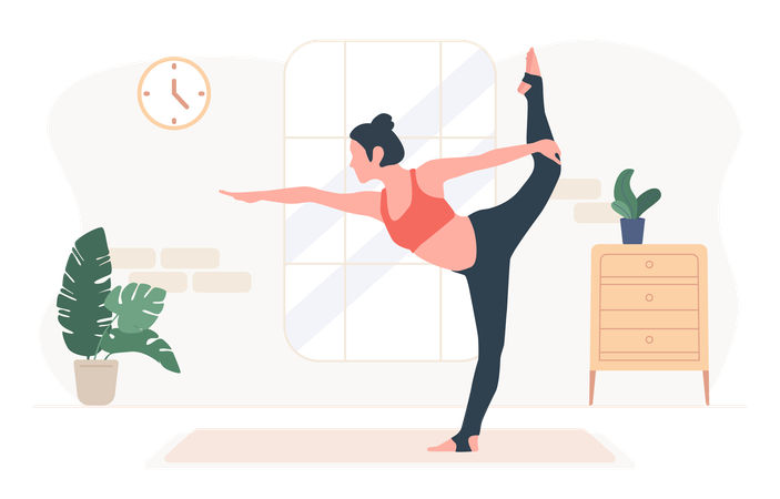 Femme debout dans l'exercice Natarajasana  Illustration