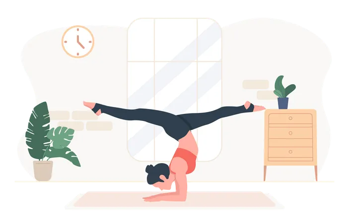 Femme debout dans l'exercice Pincha Mayurasana  Illustration