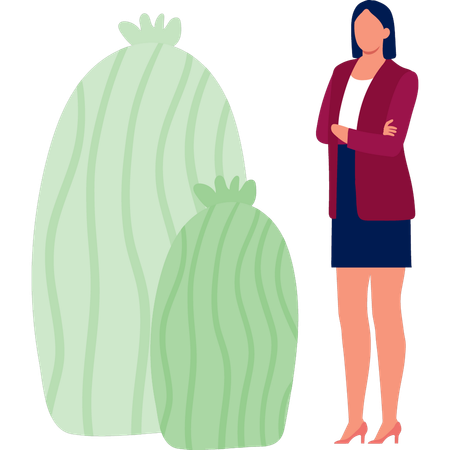 Femme debout près de cactus  Illustration