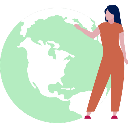 Femme debout près du globe  Illustration