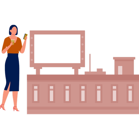 Femme debout près d'un panneau publicitaire noir  Illustration
