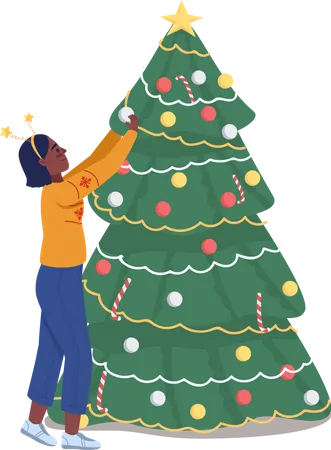 Femme décorant l'arbre de Noël  Illustration