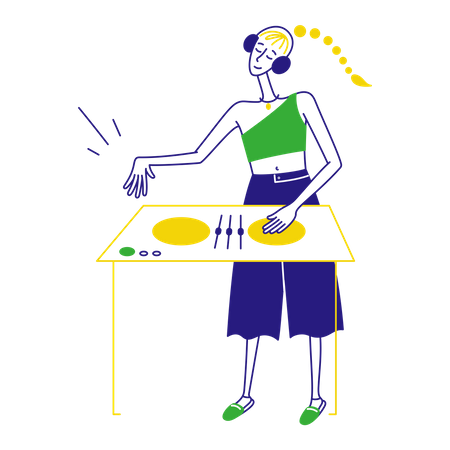 Femme DJ au bureau de musique  Illustration