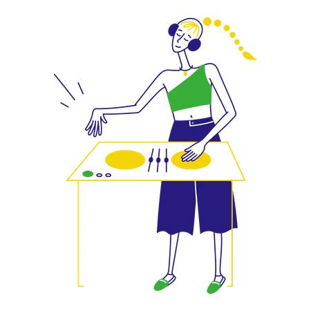 Femme DJ au bureau de musique  Illustration