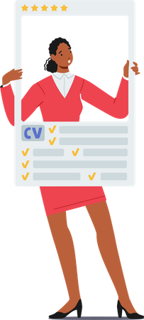 Femme chercheuse d'emploi avec demande de CV  Illustration