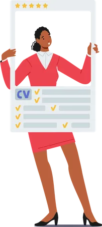 Femme chercheuse d'emploi avec demande de CV  Illustration