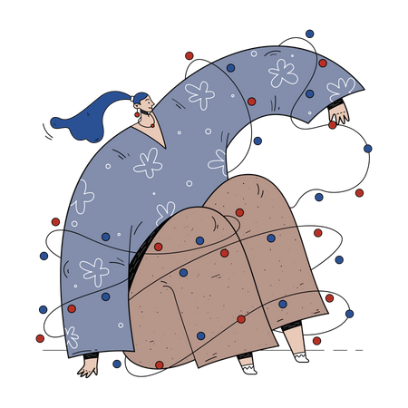 Une femme dénoue une guirlande de Noël  Illustration